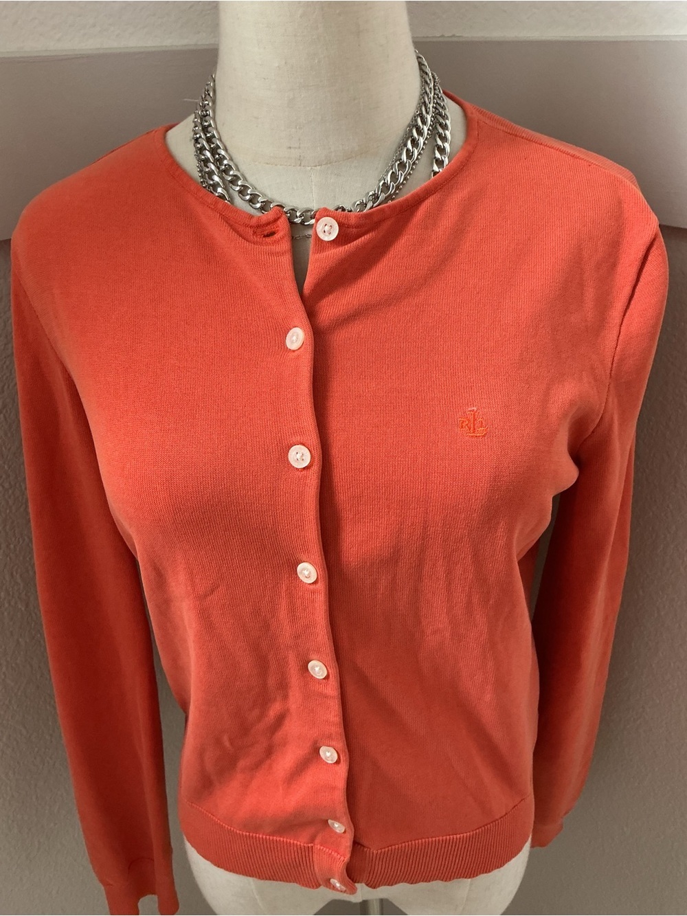 Polo by Ralph Lauren Coral Button-Front Crewneck Cardigan - Picture 3 of 8